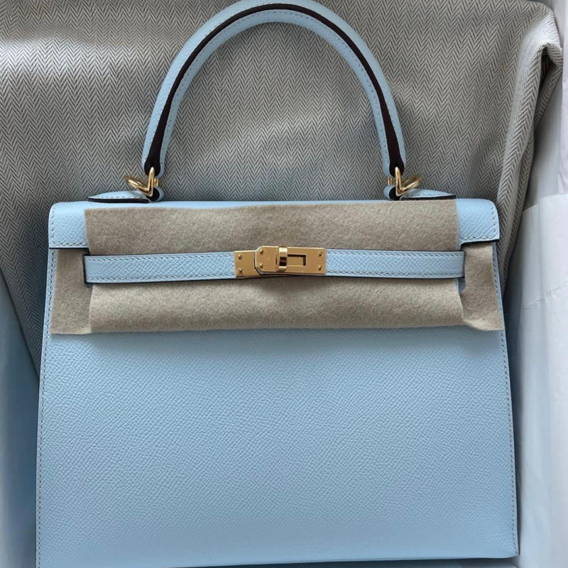 Hermès Kelly 25 Brume Sellier Epsom Gold Hardware GHW