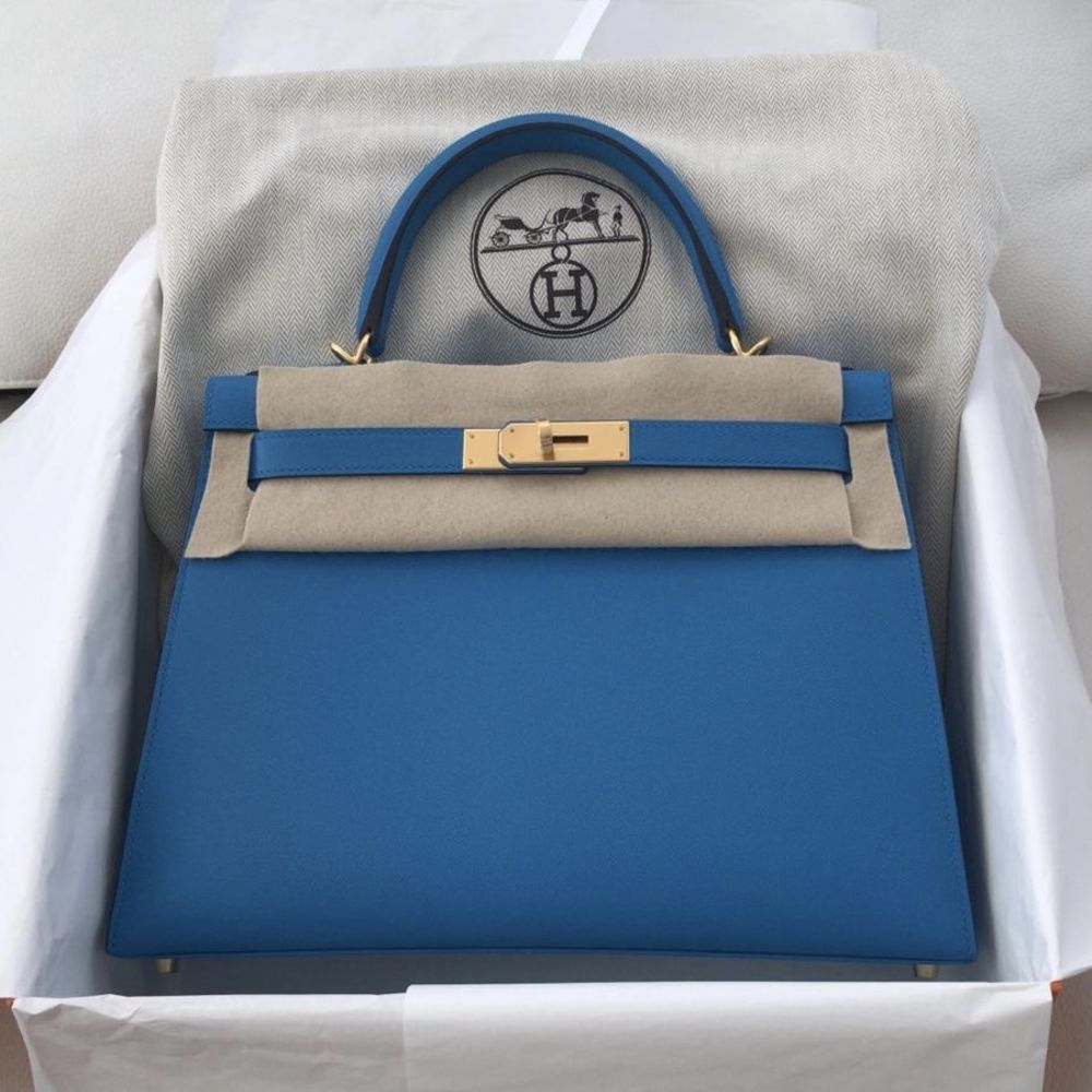 Hermès Kelly 32 In Bleu Frida Evercolor With Gold Hardware in Blue
