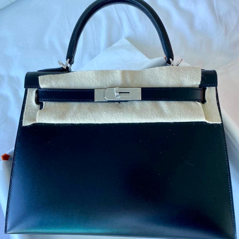 Hermès Kelly 28 Noir (Black) Sellier Box Palladium Hardware PHW
