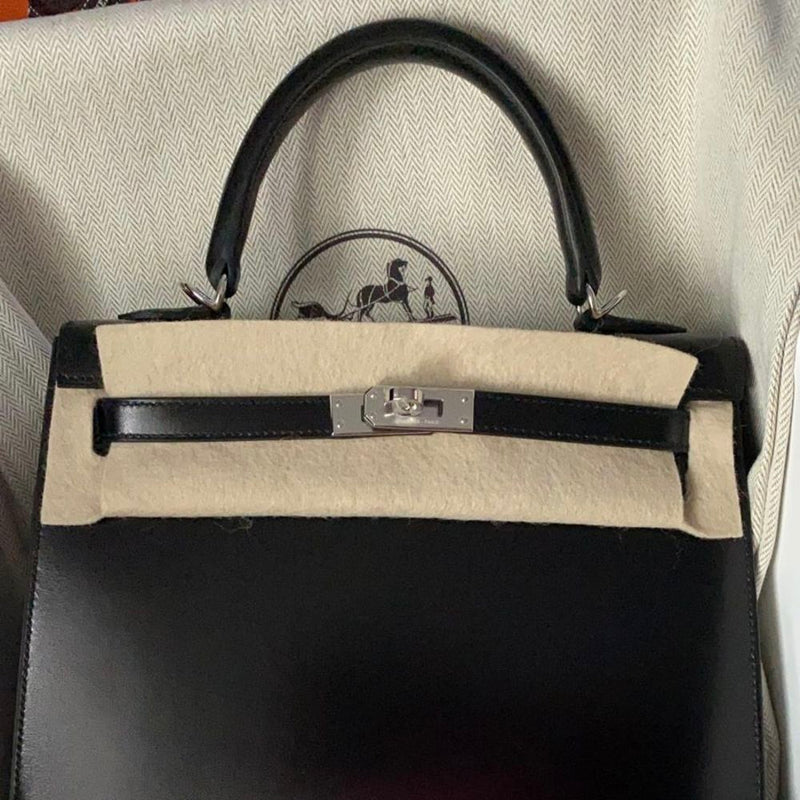 Hermès Kelly 25 Noir (Black) Sellier Box Palladium Hardware PHW