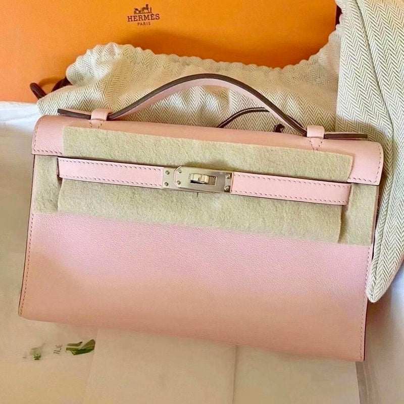 Hermès Kelly Pochette Rose Sakura Swift Palladium Hardware PHW