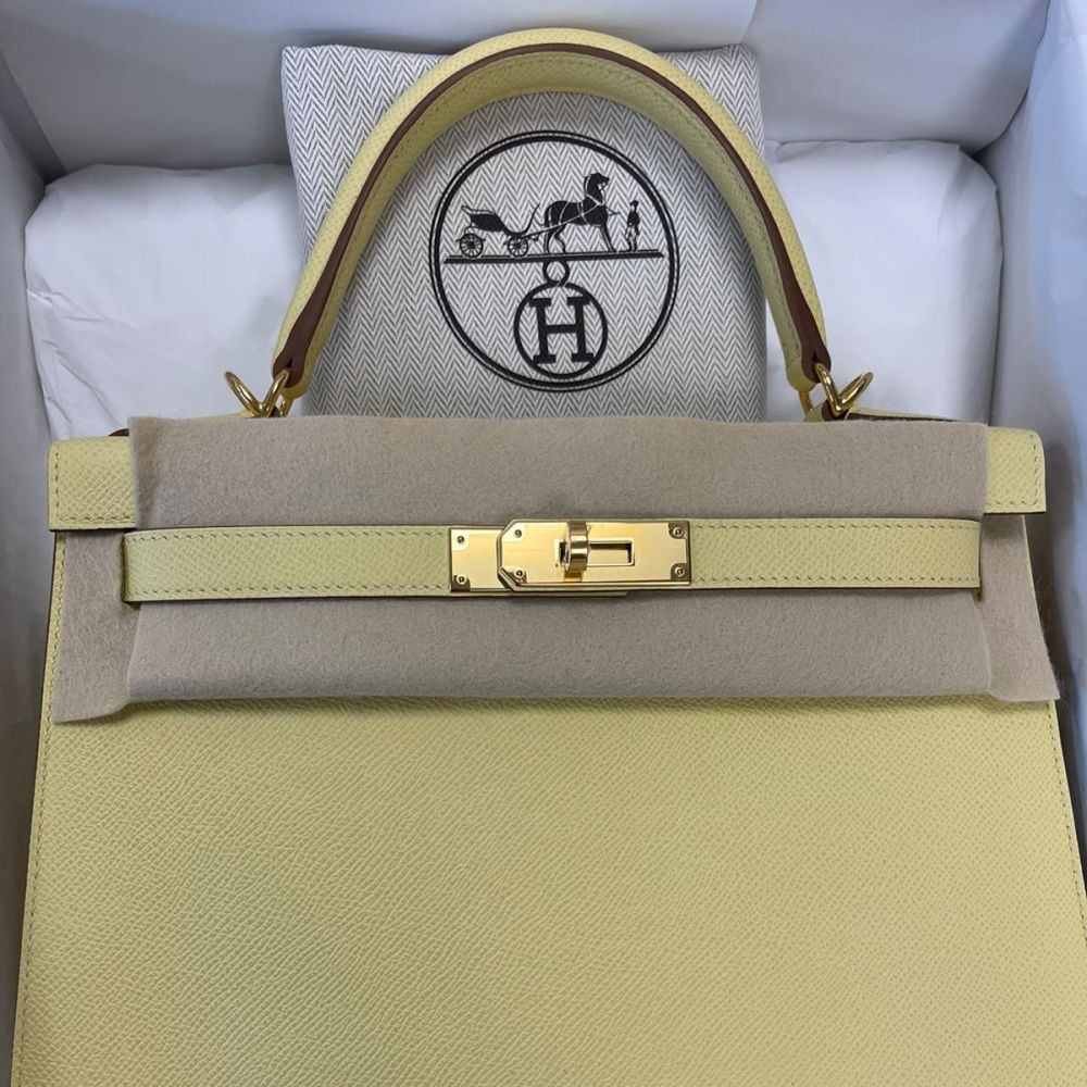 Hermès Kelly 28 Jaune Poussin Sellier Epsom Gold Hardware GHW