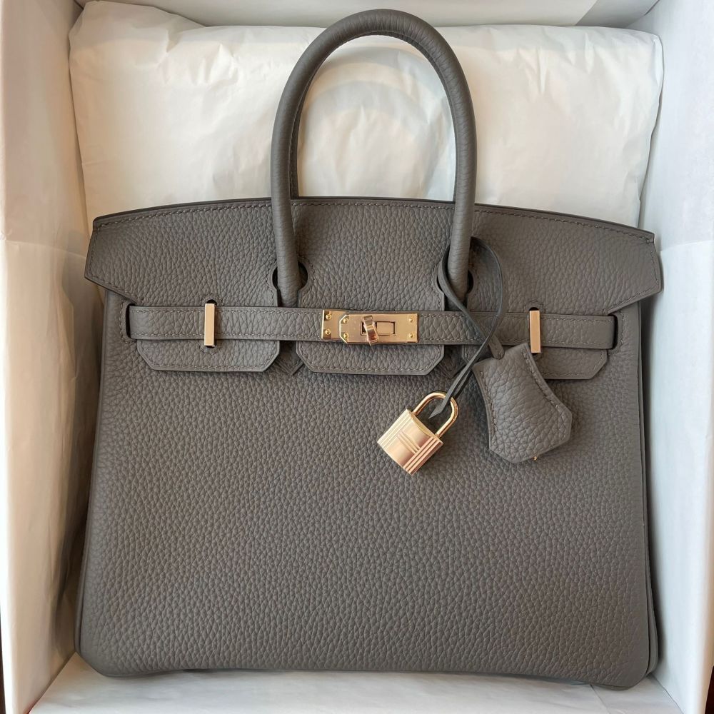 AN ÉTAIN TOGO LEATHER BIRKIN 25 WITH ROSE GOLD HARDWARE