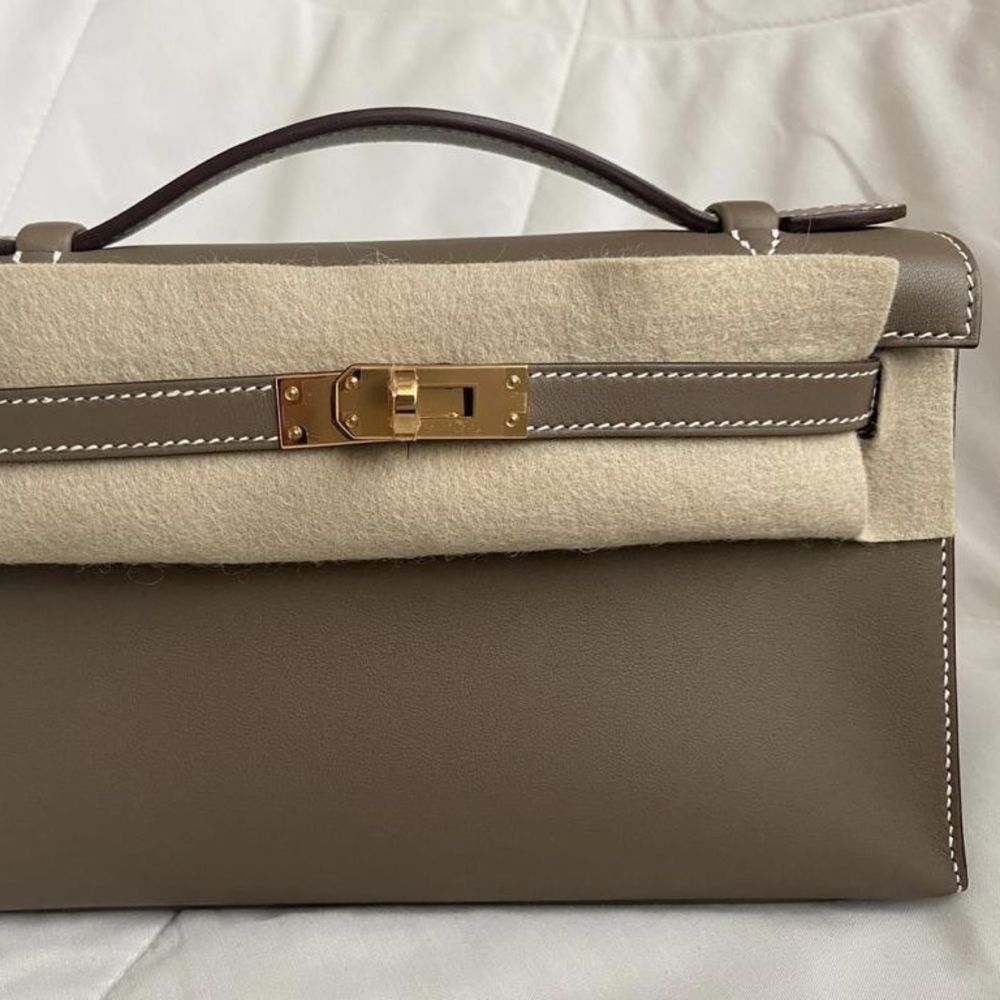 Hermès Kelly Pochette Etoupe Swift Palladium Hardware PHW