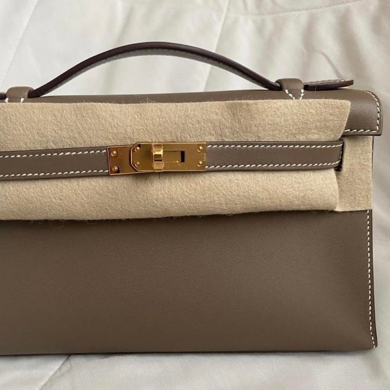 Hermès Kelly Pochette Etoupe Swift Palladium Hardware PHW