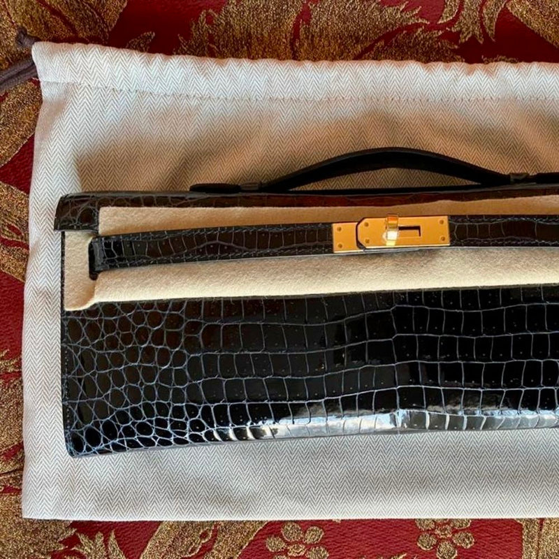 Hermès Kelly Cut Vert Rousseau Crocodile Porosus Lisse Gold Hardware GHW