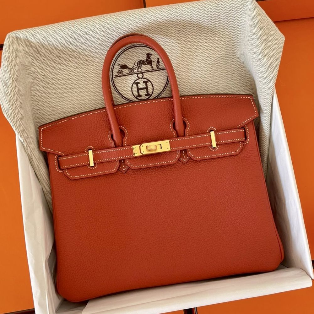 Hermes GHW Shoulder Birkin Bag Togo Leather Sanguine Orange