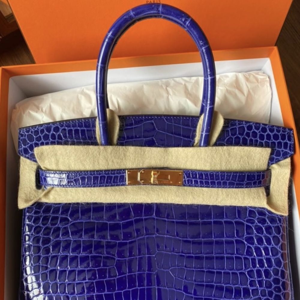 Hermès Birkin 30 Bleu Electrique Crocodile Porosus Lisse Gold Hardware GHW