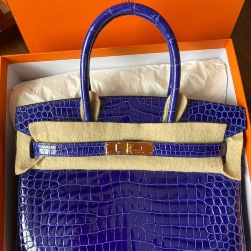 Hermès Birkin 30 Bleu Electrique Crocodile Porosus Lisse Gold Hardware GHW