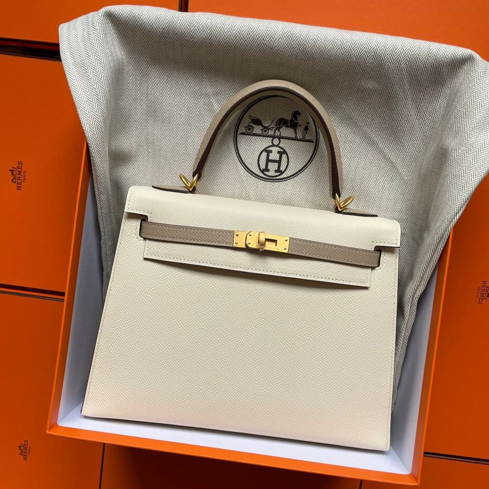 Hermès Kelly HSS 25 Nata/Trench Sellier Epsom Brushed Gold Hardware BGHW