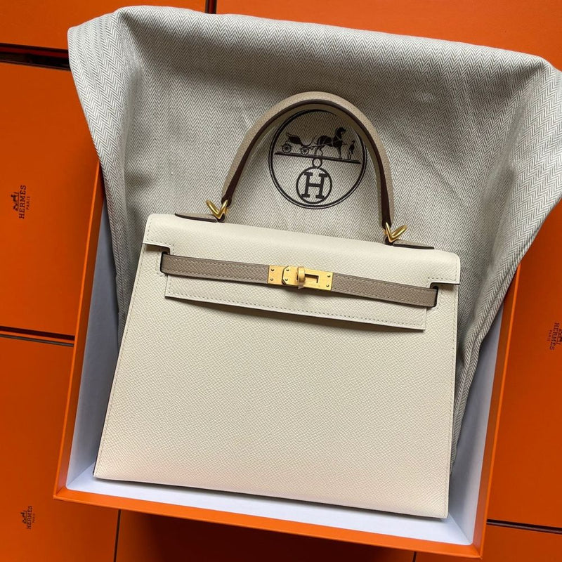 Hermès Kelly HSS 25 Nata/Trench Sellier Epsom Brushed Gold Hardware BGHW