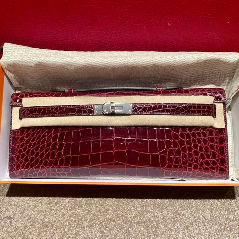 Hermès Kelly Cut Bordeaux Alligator Mississippi Lisse Palladium Hardware PHW