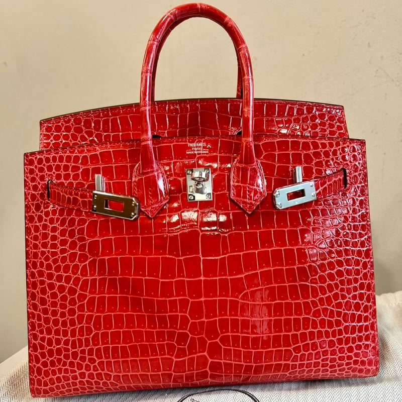 Hermès Birkin 25 Rouge de Coeur Sellier Crocodile Porosus Lisse Gold Hardware GHW