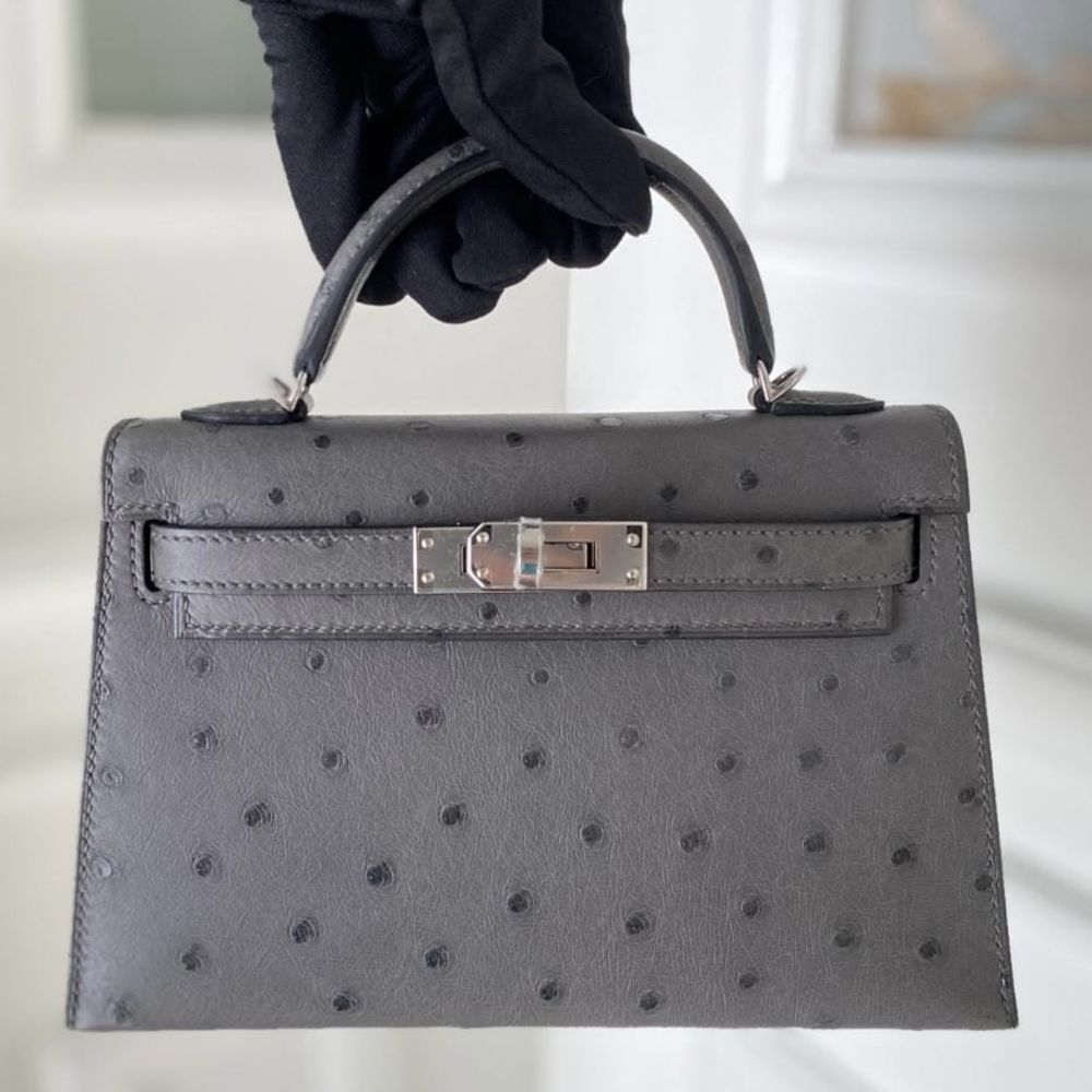 Hermès Kelly 20 Mini II Sellier Gris Perle Ostrich with Gold Hardware –  Bagsers