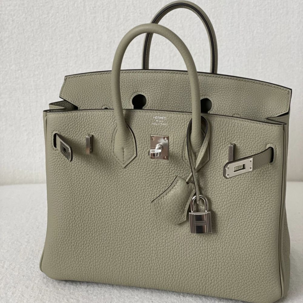 Hermes Etoupe Togo Palladium Hardware Birkin 25 Handbag Bag Tote