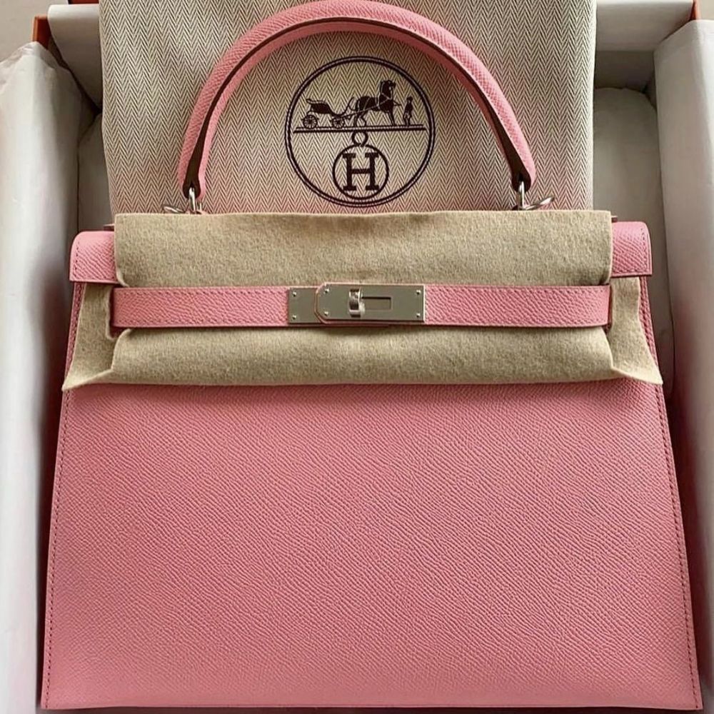 Hermès Kelly 28 Rose Confetti Sellier Epsom Palladium Hardware PHW