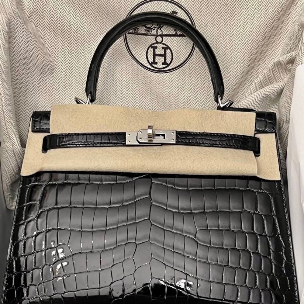 Hermes Black Epsom Leather Palladium Finish Kelly Sellier 28 Bag